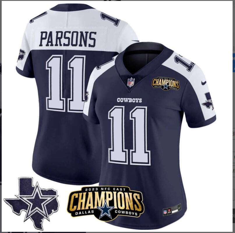 Women Dallas Cowboys  #11 Parsons 2023 NFC East Champions Patch Vapor 2024 NFL blue Nike jerseys->women nfl jersey->Women Jersey